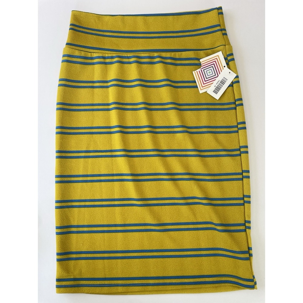 LuLaRoe Cassie Skirt Size M Yellow Blue Striped Pencil Skirt NWT‎ Stretch